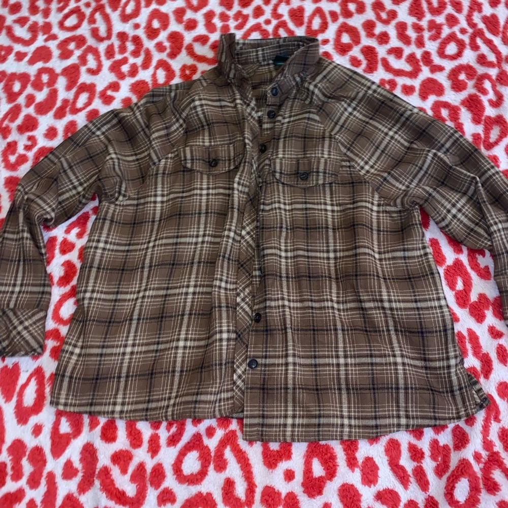 Brown Plaid Flannel Button-Up Shirt